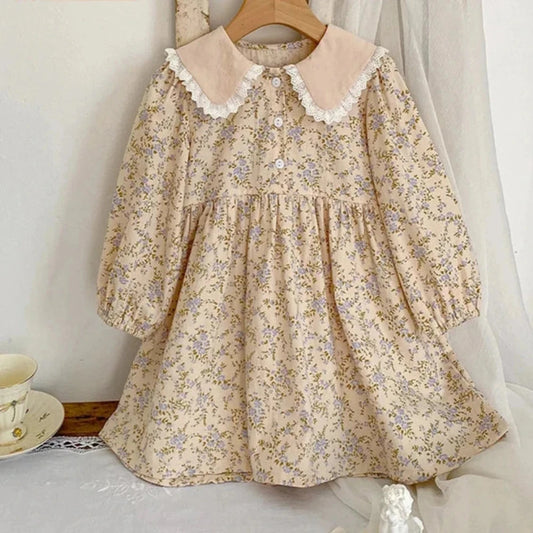 Girls Long Sleeve Flower Printing Dress